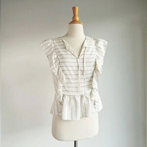WAVERLY GREY LIBERANT | Sleeveless Ruffle Striped Blouse | M
